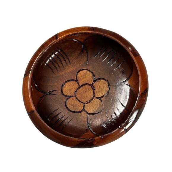 Set of 5 Hand Carved Wooden Salad Bowls Floral Pattern Decorative Rustic - Picture 10 of 10